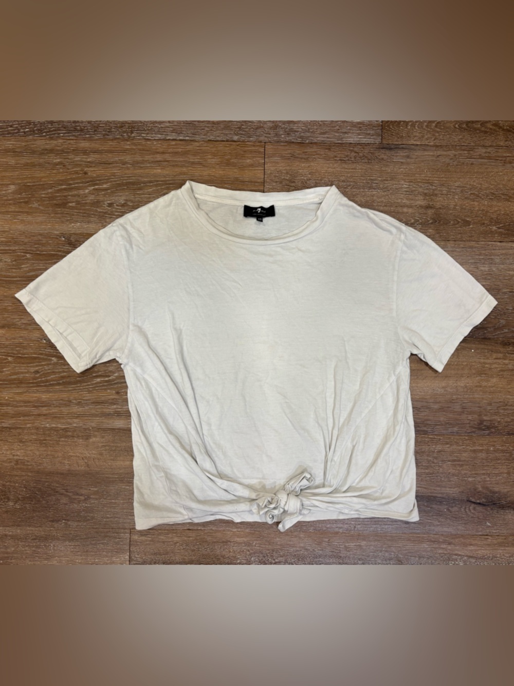 7 For All Mankind Pima Cotton Side Tie Front Knot Tee Shirt Off White XS